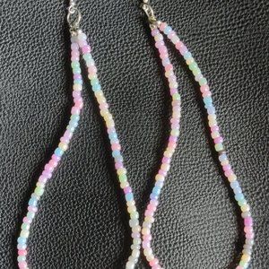 Pink Multicolored Long Beaded Dangle Earrings – Seed Bead